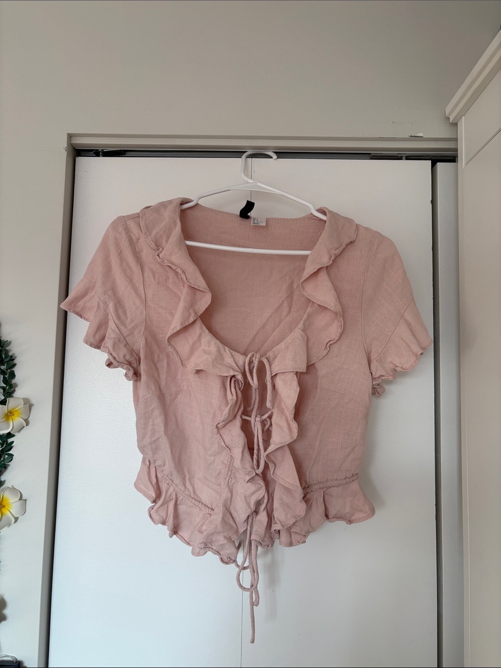 H&M Dusty Rose Ruffle Tie-Front Blouse
